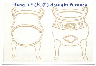 Lu Yu made this three-legged draught/wind furnace ('feng lu' 风炉) taking inspirations from the ancient 'ding' (鼎) cooking vessel with 2 handles.